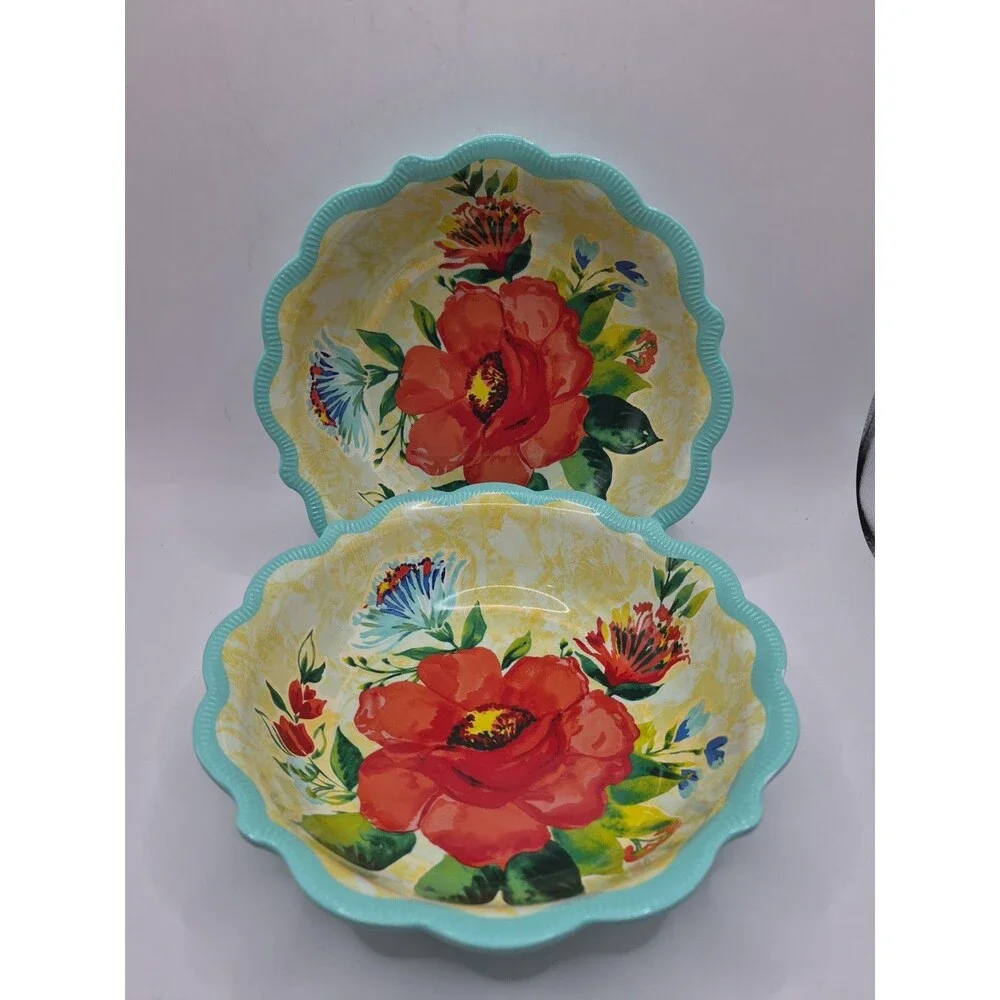 Pioneer Woman Delaney Teal Melamine Serving Bowl 9